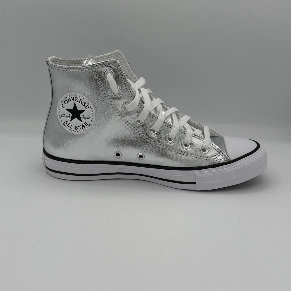W8.5 Unisex CONVERSE Chuck Taylor ALL STAR HI Metallic Canvas Silver A14875C - Picture 6 of 10